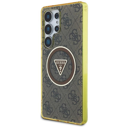 Guess 4G Glitter Triangle Buttons MagSafe - étui pour Samsung Galaxy S25 Ultra (marron)
