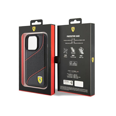 Ferrari Perforated Waves Metal Logo - Etui iPhone 15 Pro (czarny)