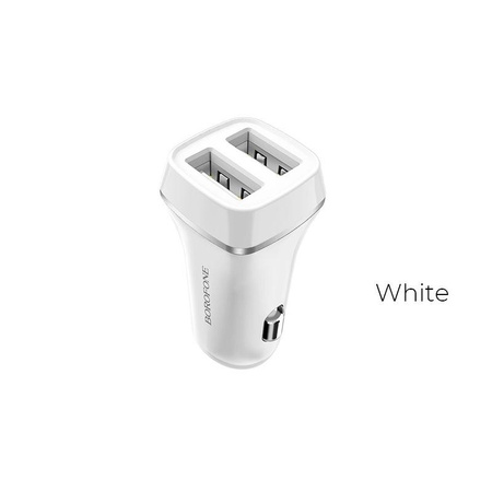 Borofone - Chargeur de voiture USB 2x, blanc