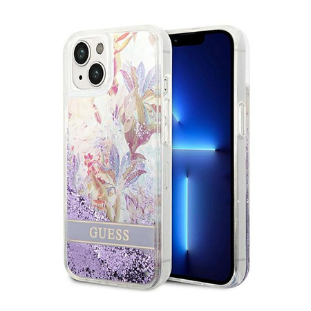 Guess Liquid Glitter Flower - pouzdro pro iPhone 14 Plus (fialové)