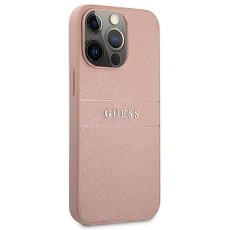 Guess Saffiano Metall-Logo-Streifen - iPhone 13 Pro Max Tasche (rosa)