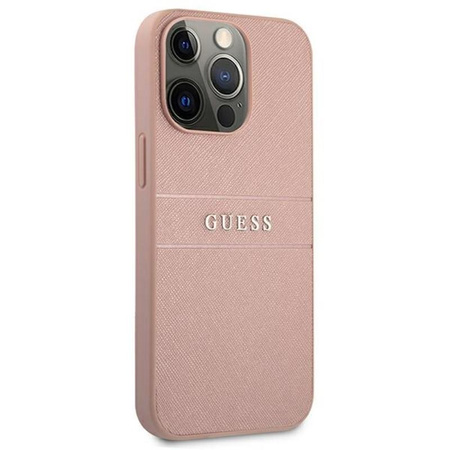 Guess Saffiano Metall-Logo-Streifen - iPhone 13 Pro Tasche (rosa)