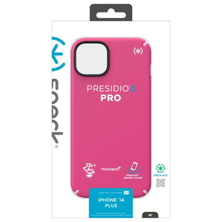 Speck Presidio2 Pro - Antibakterielles Gehäuse für iPhone 14 Plus (Digitalpink / Blossompink / Weiß)