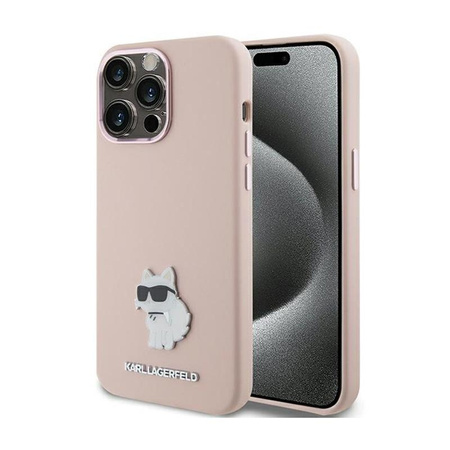 Karl Lagerfeld Silikonový kovový špendlík Choupette - pouzdro pro iPhone 15 Pro Max (růžové)