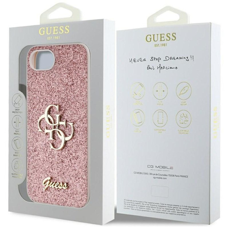 Guess Fixed Glitter Big 4G - Pouzdro na iPhone 16e (růžové)