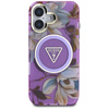 Guess Glitter Flowers Triangle Buttons MagSafe - Pouzdro pro iPhone 16 (fialový)