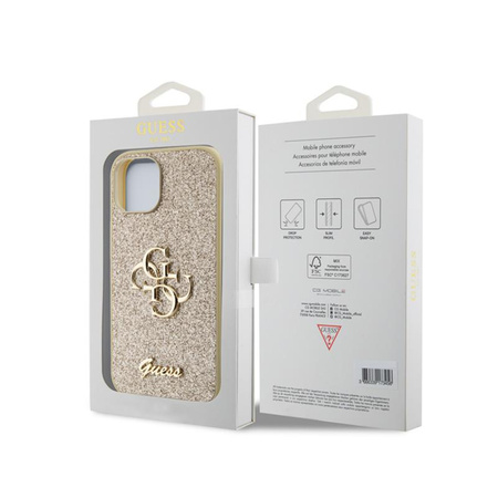 Pouzdro Guess Glitter Script Big 4G - iPhone 15 (zlaté)