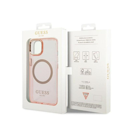 Guess Gold Outline Translucent MagSafe - iPhone 14 Plus Case (pink)