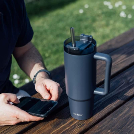 Quokka Stream - Mug thermique 950 ml en acier inoxydable avec paille (Graphite)