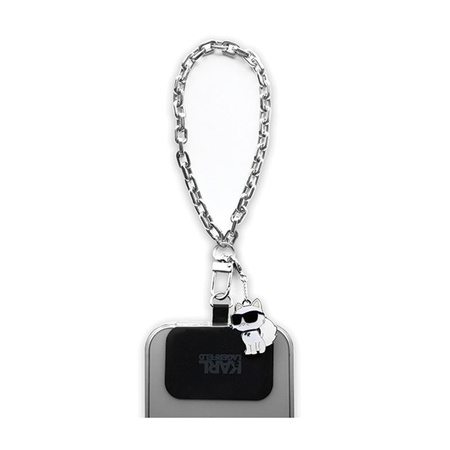 Karl Lagerfeld Universal Hand Strap Choupette - Šňůrka na krk / přívěsek na telefon (stříbrná)