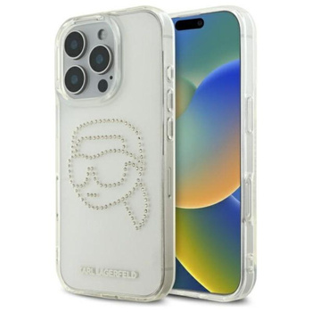 Karl Lagerfeld IML Rhinestones Karl Head - Hülle für iPhone 16 Pro Max (Transparent)