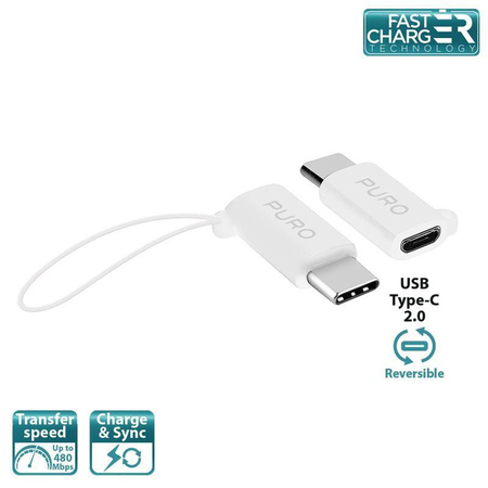 PURO Adaptér Micro USB na USB-C - adaptér Micro USB na USB-C 2.0 pro nabíjení a synchronizaci dat, 2A, 480 Mb/s + bezpečnostní kabel (bílý)