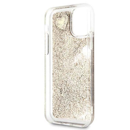 Guess Liquid Glitter Hearts - Coque iPhone 11 (Or)