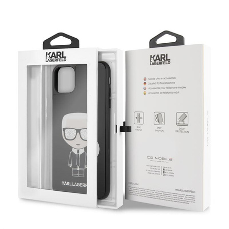 Karl Lagerfeld Dupla rétegű csillogó edzett üveg - iPhone 11 Pro Max tok üveg hátlappal (fekete)