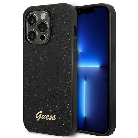 Guess Glitter Flakes Metal Logo Case - pouzdro pro iPhone 14 Pro (černé)