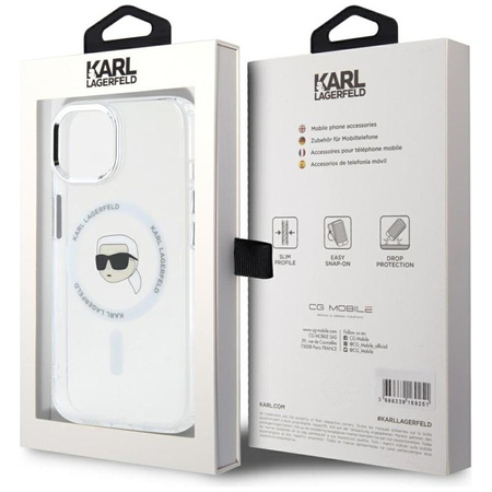 Karl Lagerfeld IML Metall Karl Head MagSafe - Hülle für iPhone 15 Plus (weiß)