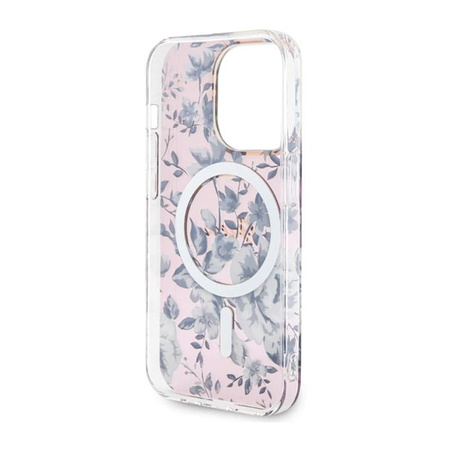 Guess Flower MagSafe - pouzdro pro iPhone 14 Pro (růžové)