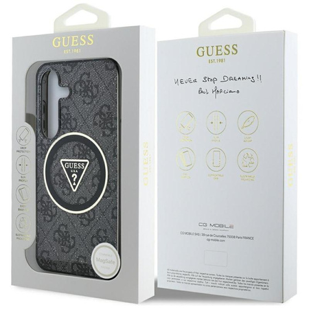 Guess 4G Glitter Triangle Buttons MagSafe - étui pour Samsung Galaxy S25+ (noir)