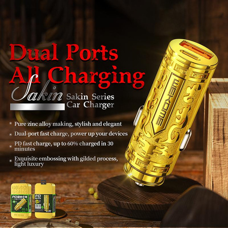 WEKOME WP-C37 Sakin Series - nabíječka do auta s rychlým nabíjením USB-C a USB-A PD 20W (zlatá)
