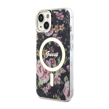 Guess Flower MagSafe - Coque pour iPhone 14 Plus (Noir)