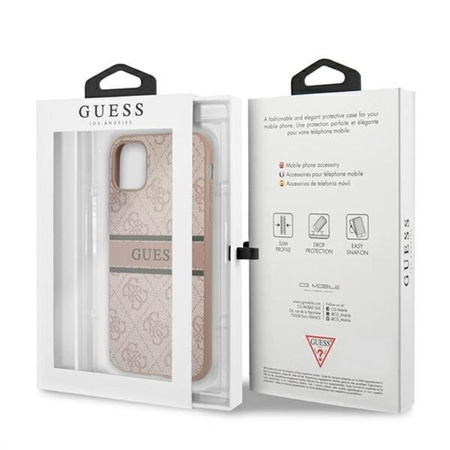 Guess 4G Printed Stripe - Coque pour iPhone 11 (rose)