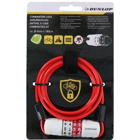 Dunlop - Lankový zámek na kolo Cipher (červený)