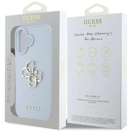 Guess Grained Big 4G Logo Small Classic Logo - Case for iPhone 16 (blue)