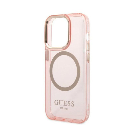 Guess Gold Outline Transluzent MagSafe - Hülle für iPhone 14 Pro (Pink)