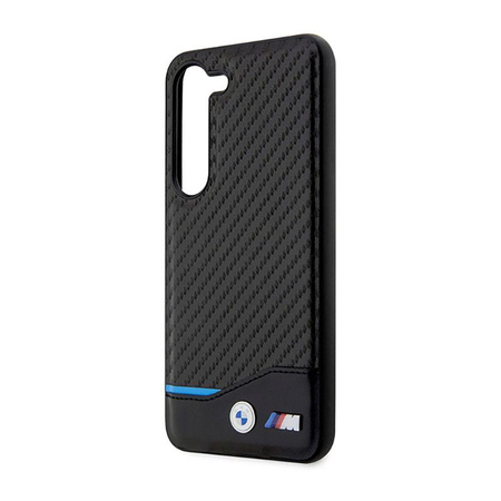 BMW Leather Carbon Blue Line - pouzdro pro Samsung Galaxy S23+ (černé)