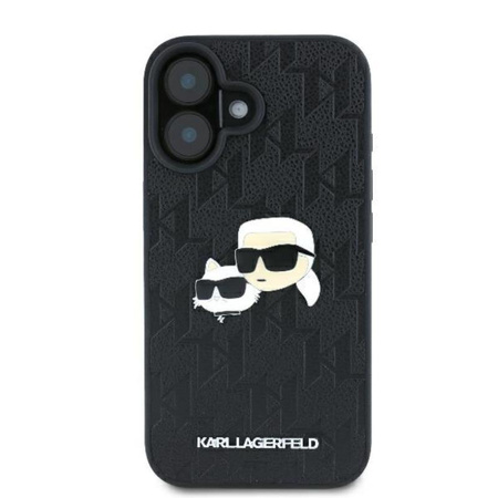 Karl Lagerfeld Monogramme Karl & Choupette Head Pin - Coque iPhone 16 (noir)