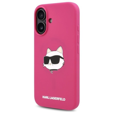 Karl Lagerfeld Silikonové pouzdro MagSafe s potiskem hlavy Choupette - iPhone 16 (fuchsiová)