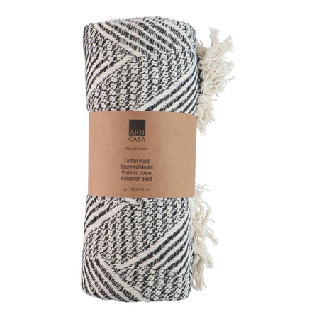 Arti Casa - Fischgrät-Baumwolldecke 130x170 cm (Schwarz/Weiß)