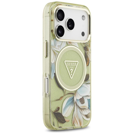 Guess IML Glitter Flowers Triangle MagSafe - Case iPhone 17 Pro (green)