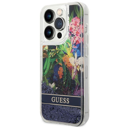 Guess Liquid Glitter Flower - iPhone 14 Pro Max tok (kék)