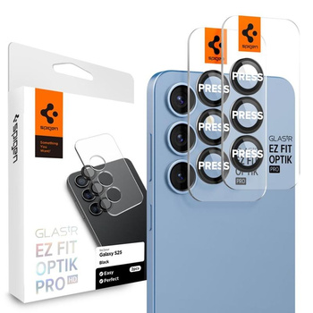 Spigen Optik Pro GLAS.TR EZ Fit Camera Protector 2-Pack - Verre de protection pour Samsung Galaxy S25 (2 pces) (Noir)