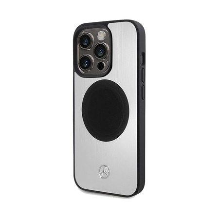 Mercedes Leather & Alu MagSafe - Étui pour iPhone 15 Pro (Argent)