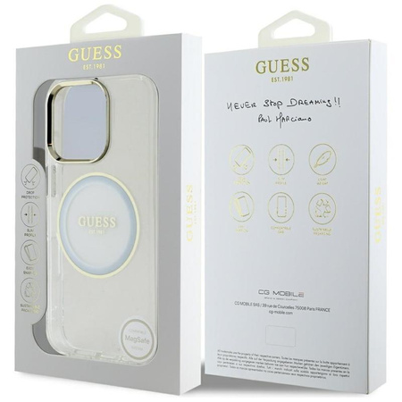 Guess IML fém színű kör klasszikus logós MagSafe - tok iPhone 16 Pro készülékhez (fehér)