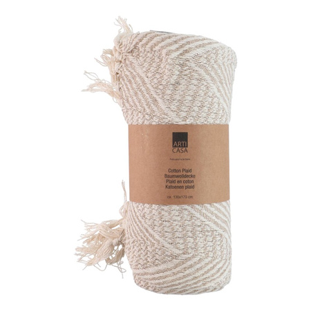 Arti Casa - Coperta in cotone a spina di pesce 130x170 cm (Beige / Bianco)
