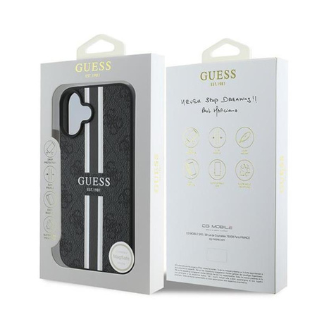 Guess 4G Gedruckte Streifen MagSafe - iPhone 16 Plus Tasche (schwarz)