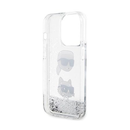 Karl Lagerfeld Liquid Glitter Karl & Choupette Heads - Coque iPhone 14 Pro (argent)