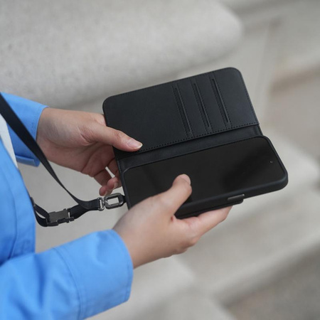 Moshi Overture MagSafe - Étui 3-en-1 en cuir avec rabat pour iPhone 15 (Noir minuit)