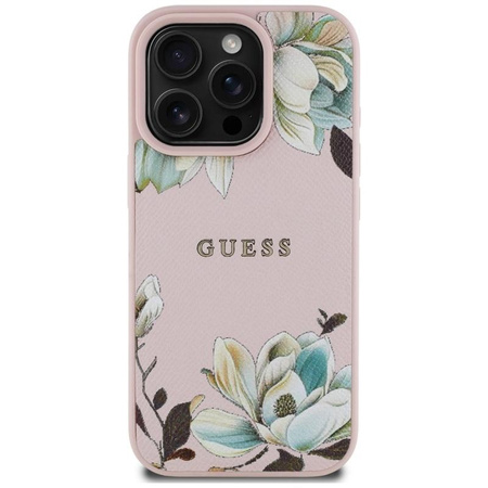 Guess Grained Flower Pattern MagSafe - étui pour iPhone 16 Pro Max (rose)