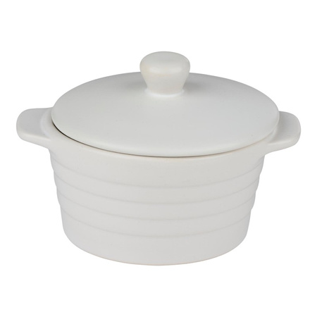 Alpina - Ceramic ovenproof dish with lid, round, 13x10 cm, 210 ml (white)