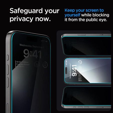 Spigen GLAS.TR EZ FIT Privacy - Edzett üveg adatvédelmi szűrővel iPhone 15 Plus / 16 Plus készülékhez