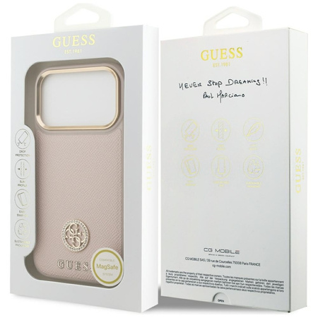 Guess Grained Strass Logo MagSafe - Pouzdro iPhone 17 Pro (růžový)