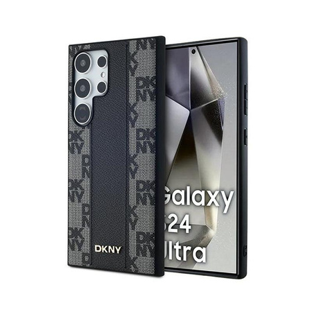 DKNY Leather Checkered Mono Pattern MagSafe - Étui Samsung Galaxy S24 Ultra (noir)