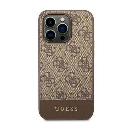 Guess 4G Bottom Stripe Metal Logo Collection - pouzdro pro iPhone 14 Pro Max (hnědé)