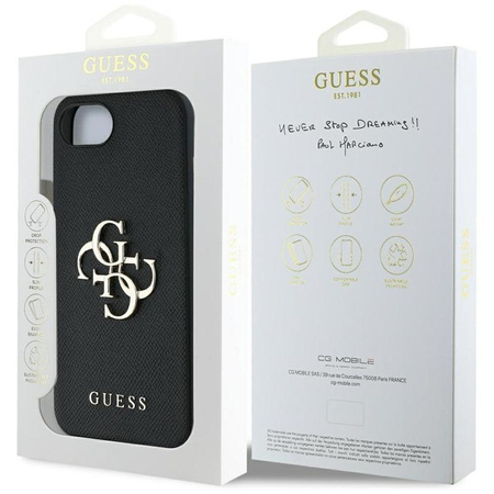 Guess Grained Big 4G Logo Small Classic Logo - Étui pour iPhone 16e (noir)