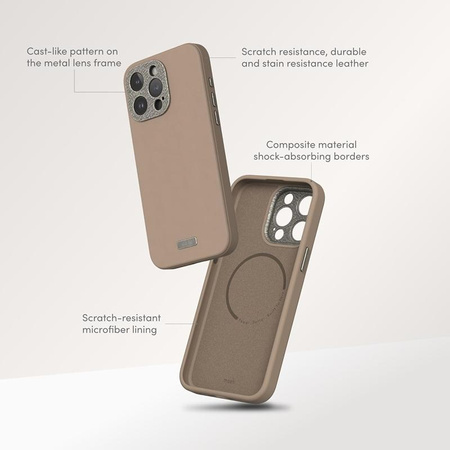 Moshi Napa MagSafe - Ledertasche für iPhone 15 Pro (Woodsmoke Brown)