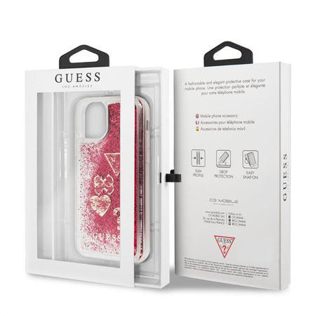 Guess Liquid Glitter Hearts - iPhone 11 Pro Tasche (Himbeere)